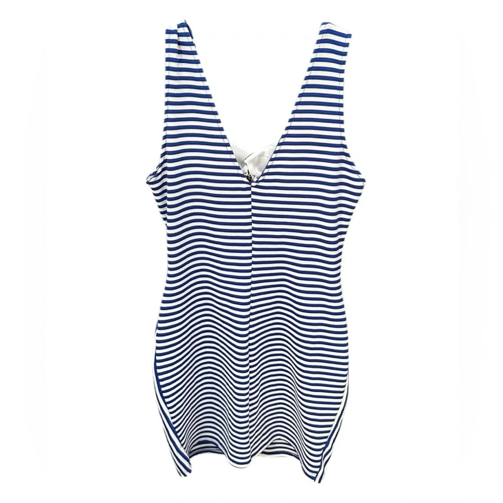 Love Republic Blue & White Striped Bodycon Dress Mesh Waist Zip Front Chic EUC - Picture 5 of 8